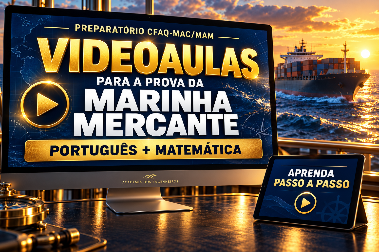 Preparatório CFAQ-MAC/MAM: videoaulas para a prova da Marinha Mercante — Português e Matemática